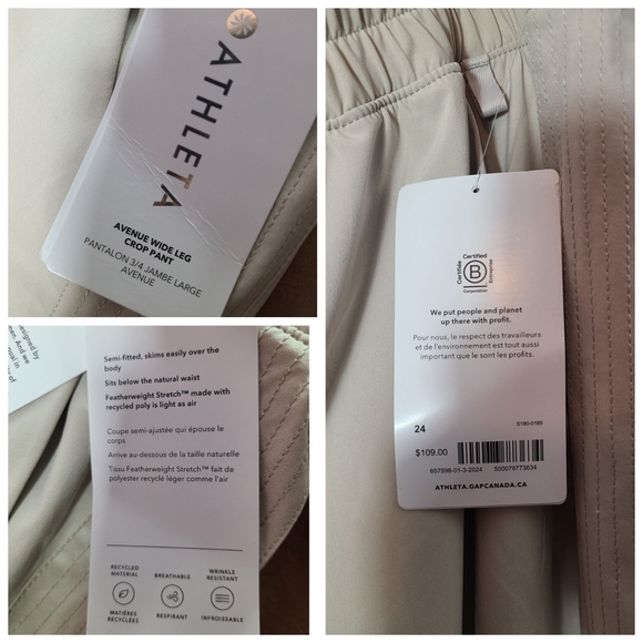 New with tags- Plus size Athleta Avenue Wide leg crop pants- Size 24 - Picture 3 of 3
